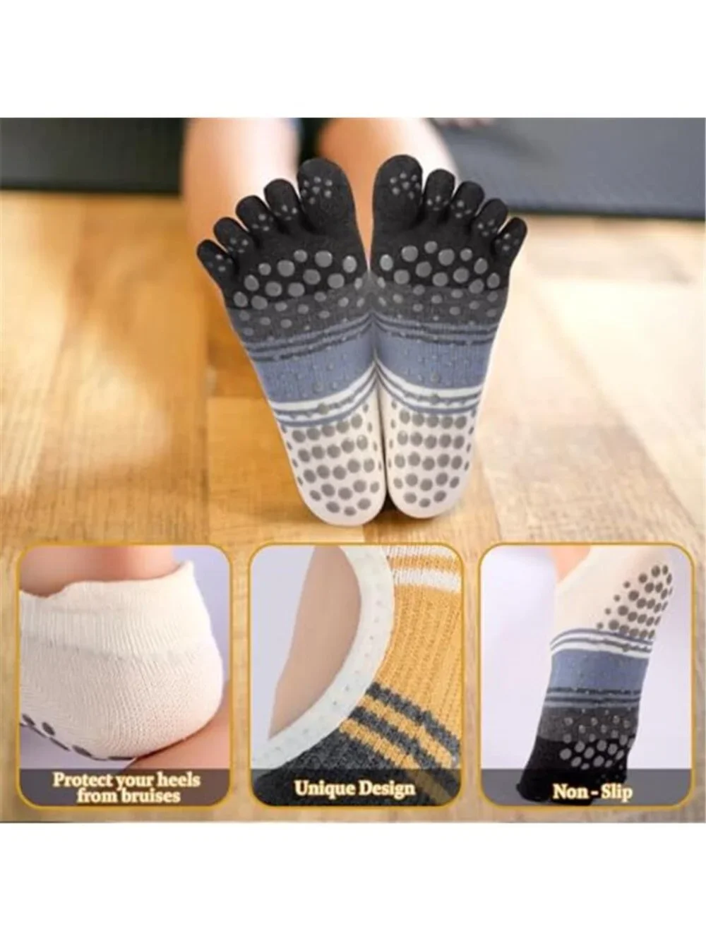 3 Pairs Women's Pilates Socks with Grips Yoga Socks Non-Slip Yoga Socks with Toe
